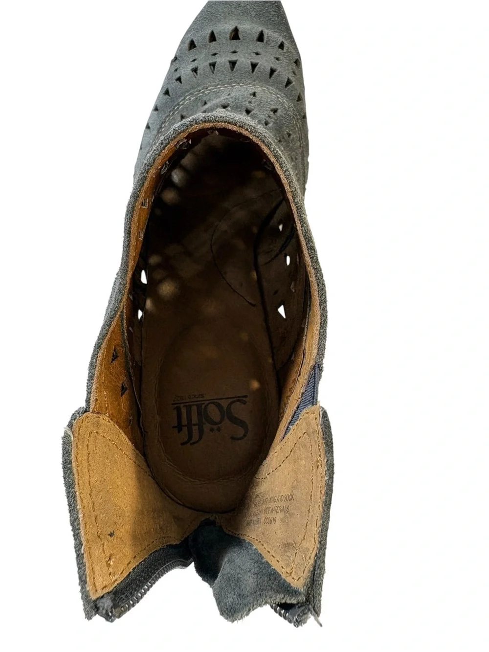 Söfft 9M Slate Blue Leather Laser Cut Western Ankle Booties